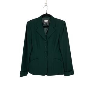 Vintage DKNY 4 Button Blazer Jacket Womens Size 6 100% Wool Forest Green